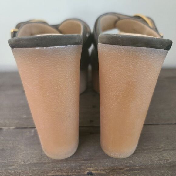 VERONICA BEARD GARRICK DUAL BUCKLE PLATFORM SANDALS Olive Green Size 8.5 New - Picture 6 of 10